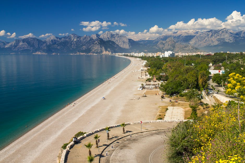 Stunning view of Antalya's coastline with Taurus Mountains in the background. Perfect for travel and nature lovers.
